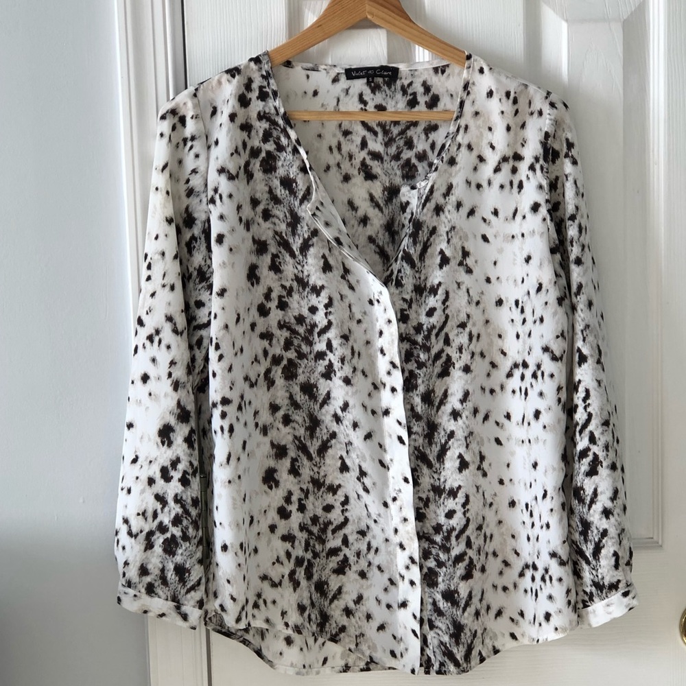 Black, brown and white patterned blouse